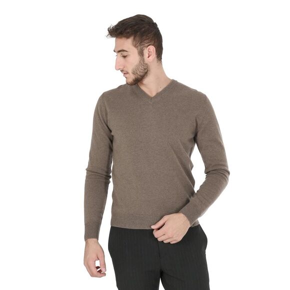 Crown of Edinburgh Cashmere VNeck Cashmere Sweater Classic Fit Men Taupe - Picture 2 of 7